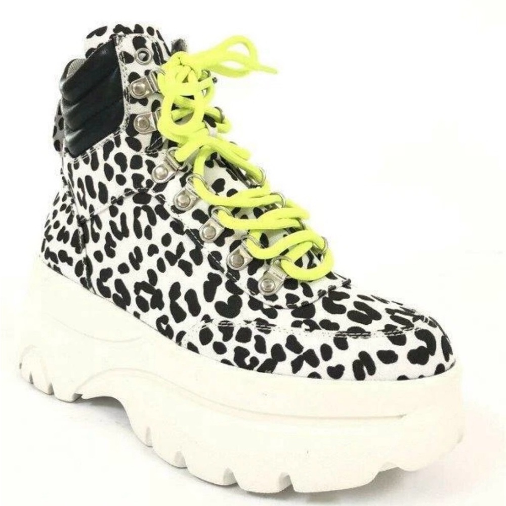 AQUA Women's Platform Hiking Sneakers - Black and White Leopard